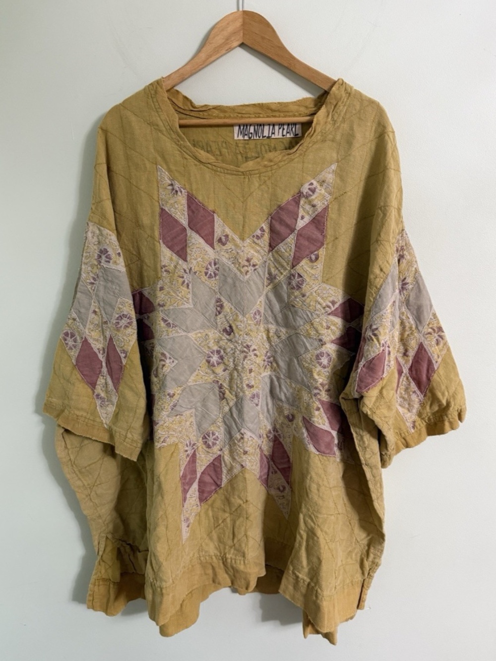 Magnolia Pearl Francis Linen Quiltwork Pullover Top One Size